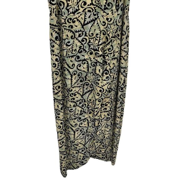 Vtg 80's Dress Midi Sleeveless V-neck Mock Wrap Pinafore Scroll Heart Green Sz S - Picture 8 of 12